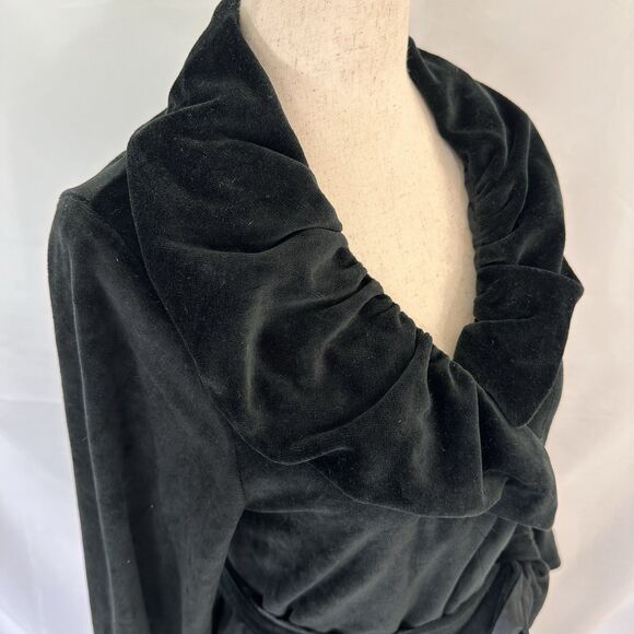 BETSEY JOHNSON Black Velour Robe SMALL Pockets Ribbon Bows Lace Ruffle - Picture 6 of 9